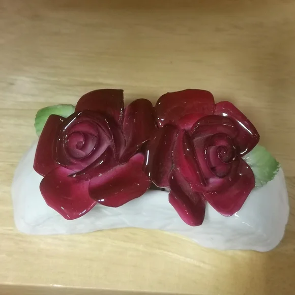 Glossy Ceramic Rose Figurine in Deep Rose and White - Picture 2 of 6